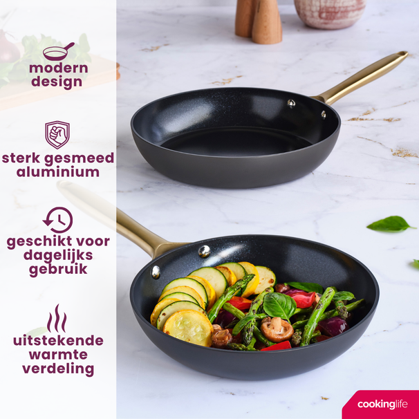 Cookinglife Bratpfannenset Style Schwarz Ø 24 und 28 cm – geeignet für alle Wärmequellen – keramische Antihaftbeschichtung