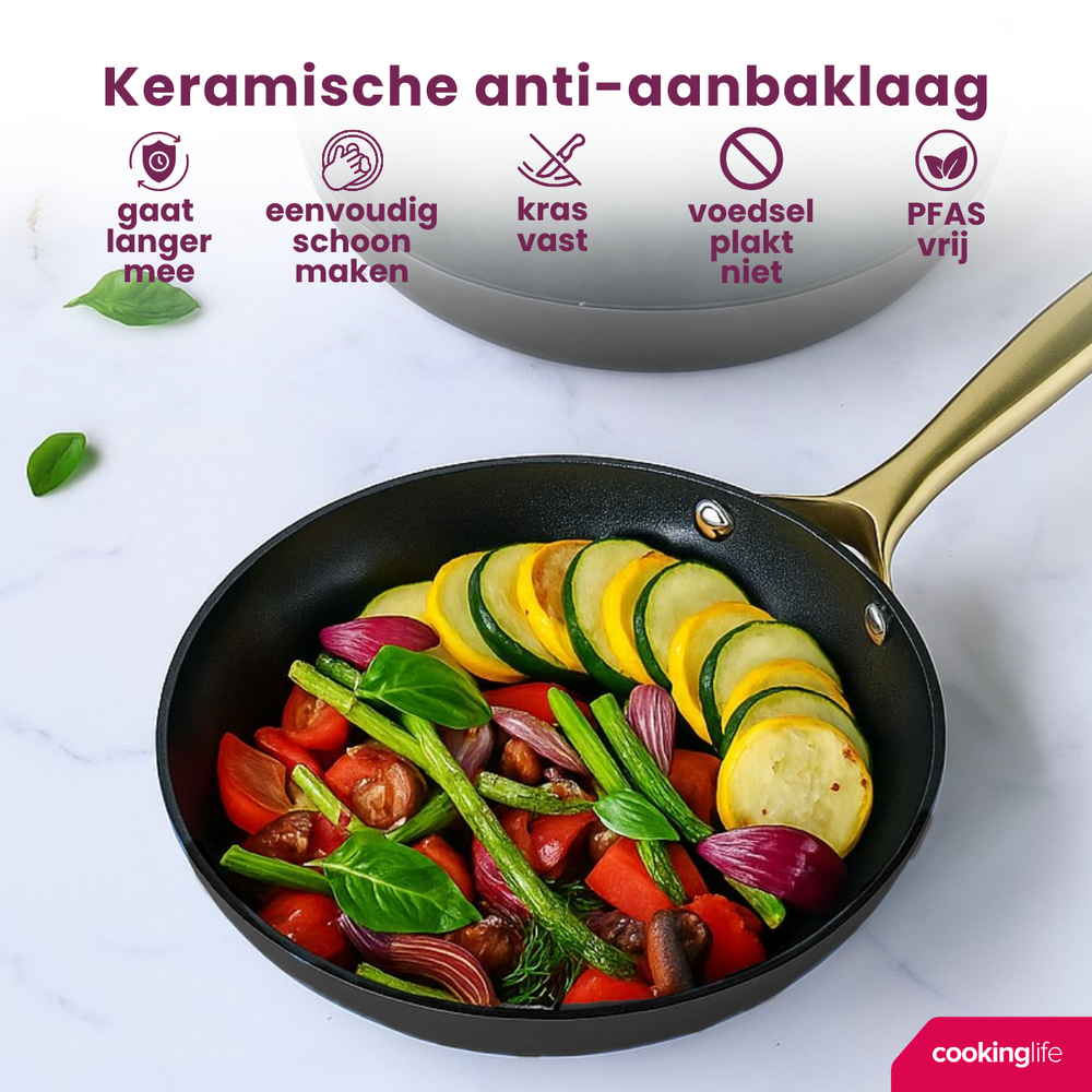 Cookinglife Bratpfannenset Style Schwarz Ø 24 und 28 cm – geeignet für alle Wärmequellen – keramische Antihaftbeschichtung