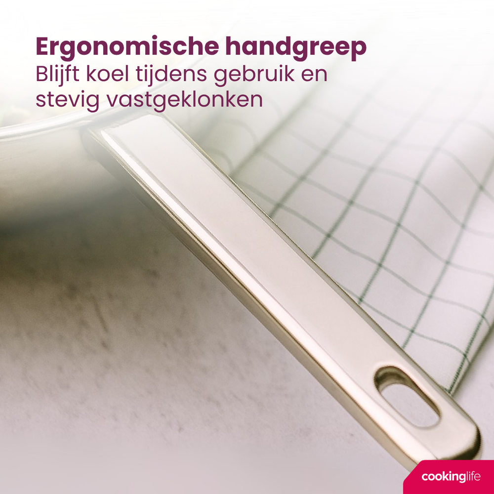 Cookinglife Bratpfannenset Superior Triply Edelstahl 3-teilig - ø 20, 24 & 28 cm - geeignet für alle Wärmequellen - ohne Antihaftbeschichtung