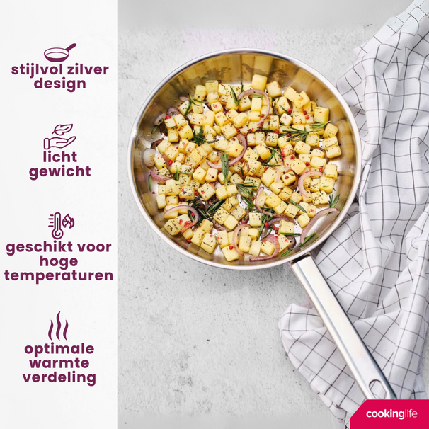 Cookinglife Bratpfanne Superior Edelstahl Ø 24 cm – geeignet für alle Wärmequellen – ohne Antihaftbeschichtung