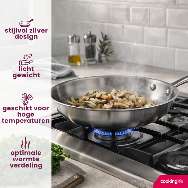 Cookinglife Bratpfanne Superior Edelstahl Ø 24 cm – geeignet für alle Wärmequellen – ohne Antihaftbeschichtung