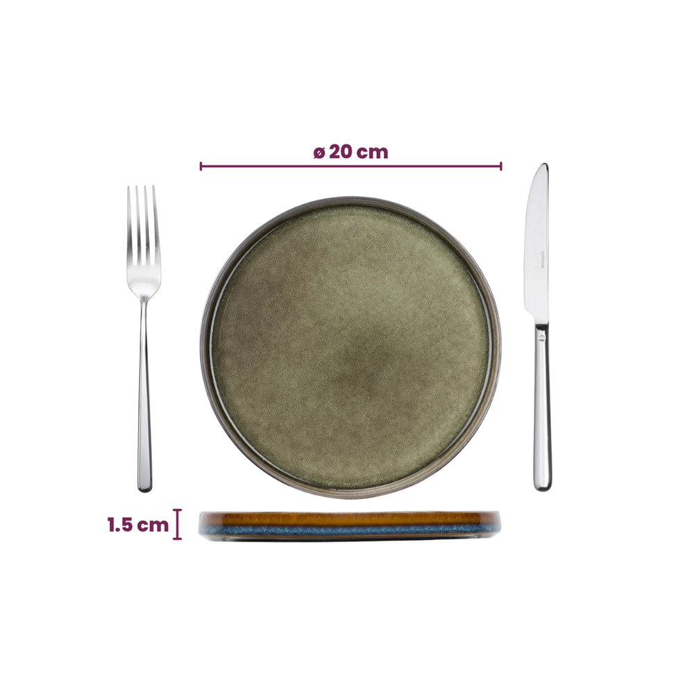 Cosy & Trendy Geschirrset Quintana Green 18-teilig / 6 Personen - 6 Speiseteller, 6 Suppenteller und 6 Frühstücksteller