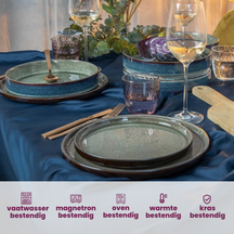 Cosy & Trendy Geschirrset Quintana Green 18-teilig / 6 Personen - 6 Speiseteller, 6 Suppenteller und 6 Frühstücksteller