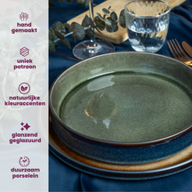Cosy & Trendy Geschirrset Quintana Green 18-teilig / 6 Personen - 6 Speiseteller, 6 Suppenteller und 6 Frühstücksteller
