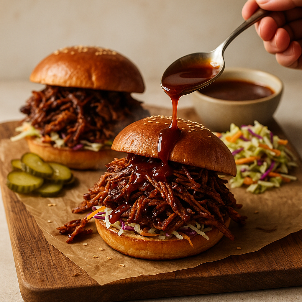 Seidenzartes, saftiges Pulled Pork mit leicht rauchiger Bark und frischem Apfel-Twist. Perfekt auf weichen Brötchen mit Krautsalat oder als Taco-Füllung. Funktioniert im Smoker/auf dem Grill oder im Ofen (mit Slowcooker-Option).