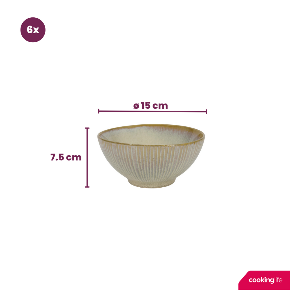 Cookinglife Suppenschalen Coastal Lines Ocean Beige ø 15 cm - 6 Stück