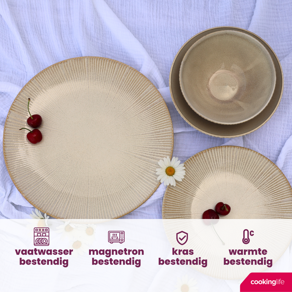 Cookinglife Geschirrset - Coastal Lines - Ocean Beige - 18-teilig / 6 Personen