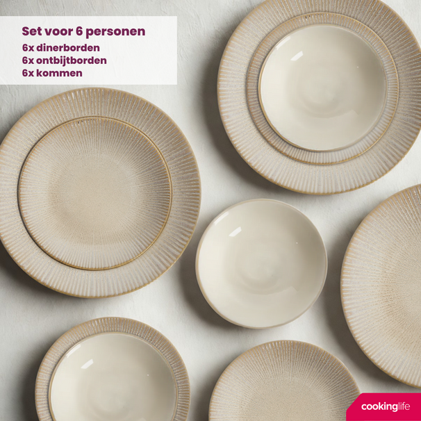 Cookinglife Geschirrset - Coastal Lines - Ocean Beige - 18-teilig / 6 Personen