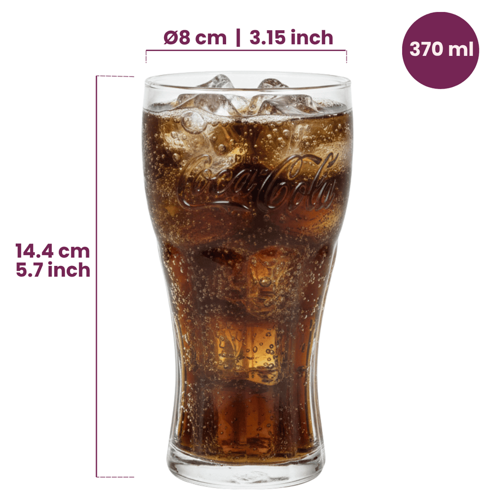 Coca Cola Gläser - Longdrinkgläser - Erfrischungsgetränkgläser - Transparent 370 ml - 4 Stück