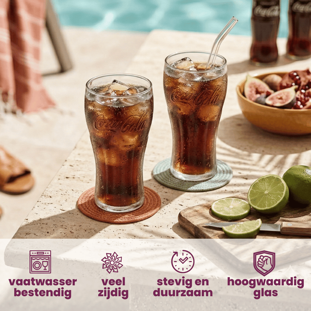Coca Cola Gläser - Longdrinkgläser - Erfrischungsgetränkgläser - Transparent 370 ml - 4 Stück