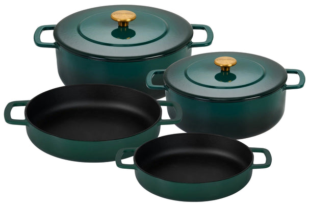 Combekk Topfset Gusseisen Holly Green 4-teilig - Bräter ø 24, 28 cm & Bratpfanne ø 24, 28 cm