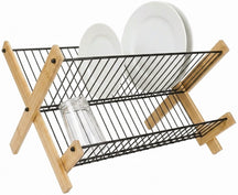 Cookinglife Abtropfgestell Zusammenklappbar - Schwarzes Metall & Bambus