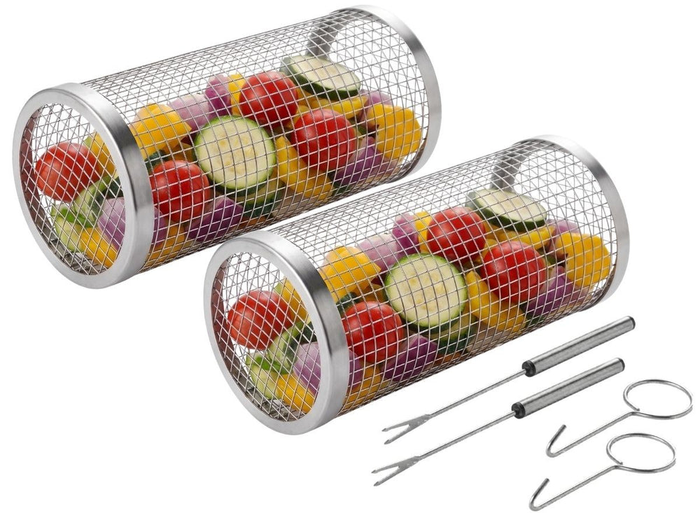 Cookinglife BBQ Rollende Grillmand RVS Ø 9 x 20 cm - Set von 2 Stück
