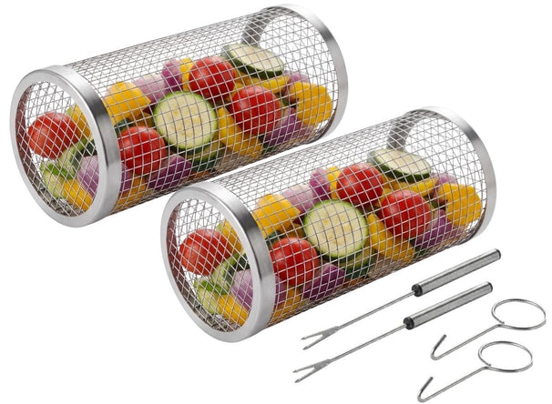 Cookinglife BBQ Rollende Grillmand RVS Ø 9 x 20 cm - Set von 2 Stück