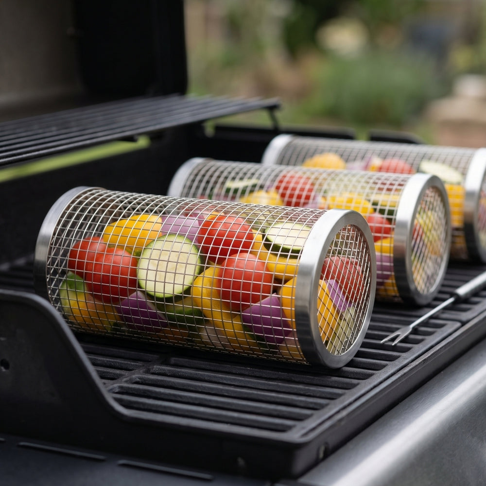 Cookinglife BBQ Rollende Grillmand RVS Ø 9 x 20 cm - Set von 2 Stück