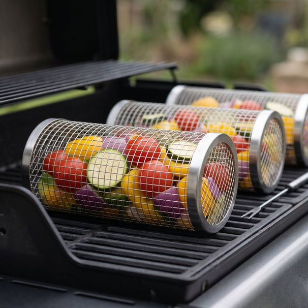 Cookinglife BBQ Rollende Grillmand RVS Ø 9 x 20 cm - Set von 2 Stück