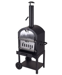Cookinglife Holzkohle BBQ Pizzaofen Fire & Flavour - 156 cm Hoch - Inklusive Pizzastein & Grillroste - Schwarz