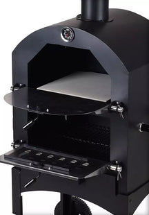 Cookinglife Holzkohle BBQ Pizzaofen Fire & Flavour - 156 cm Hoch - Inklusive Pizzastein & Grillroste - Schwarz