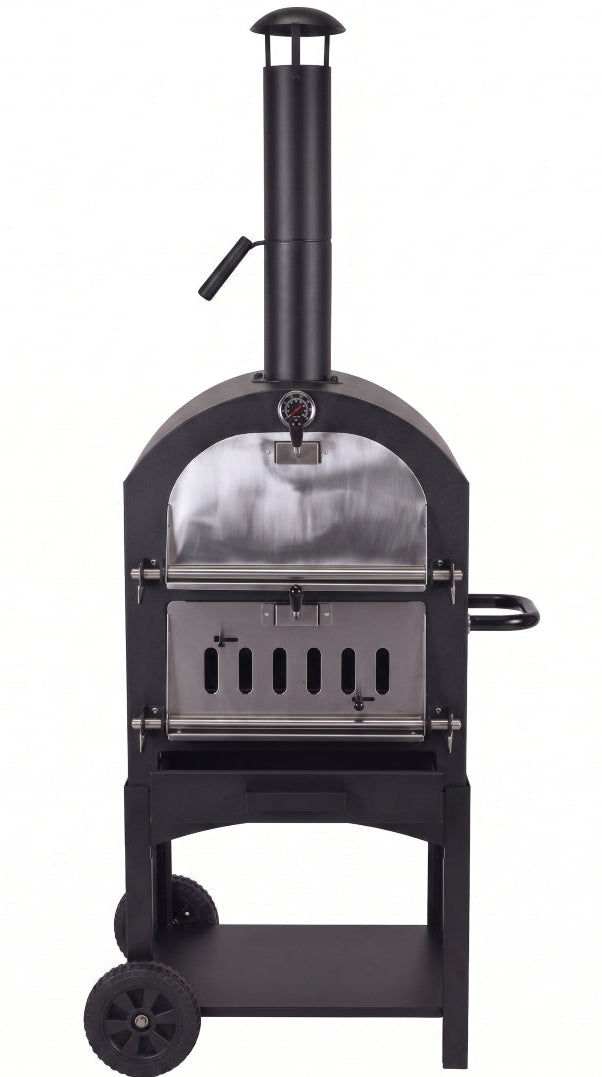 Cookinglife Holzkohle BBQ Pizzaofen Fire & Flavour - 156 cm Hoch - Inklusive Pizzastein & Grillroste - Schwarz