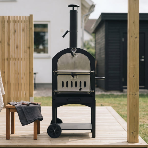 Cookinglife Holzkohle BBQ Pizzaofen Fire & Flavour - 156 cm Hoch - Inklusive Pizzastein & Grillroste - Schwarz