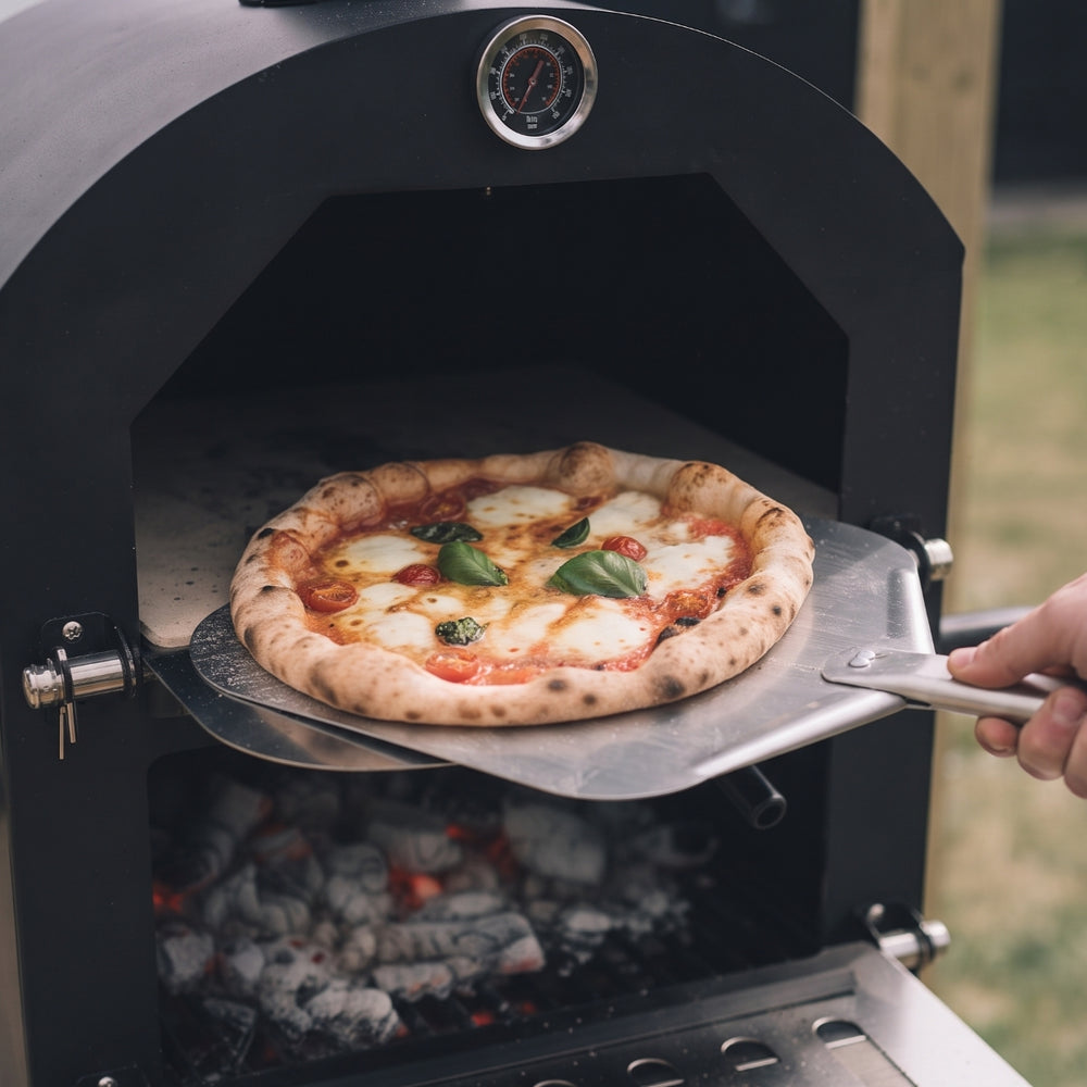 Cookinglife Holzkohle BBQ Pizzaofen Fire & Flavour - 156 cm Hoch - Inklusive Pizzastein & Grillroste - Schwarz