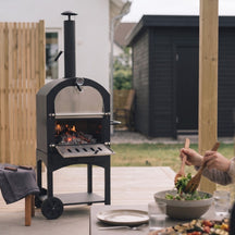 Cookinglife Holzkohle BBQ Pizzaofen Fire & Flavour - 156 cm Hoch - Inklusive Pizzastein & Grillroste - Schwarz
