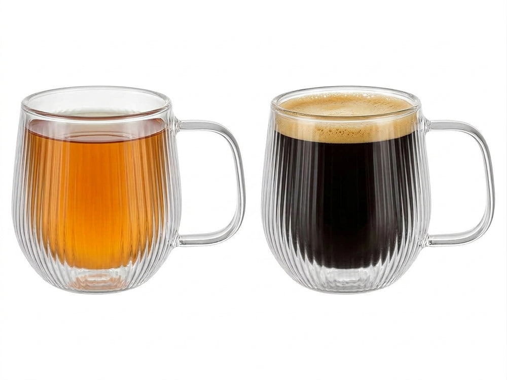 Cookinglife Doppelwandige Cappuccino- / Teegläser mit Henkel Lines - 250 ml - 2 Stück