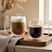 Cookinglife Doppelwandige Cappuccino- / Teegläser mit Henkel Lines - 250 ml - 2 Stück