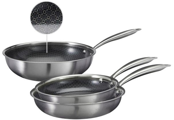 Cookinglife Pfannenset HexaCook Hybride Pfanne 3-teilig - Bratpfanne ø 24 & 28 cm + Wokpfanne Ø 28 cm - NON STICK - geeignet für alle Wärmequellen - keramische Antihaftbeschichtung