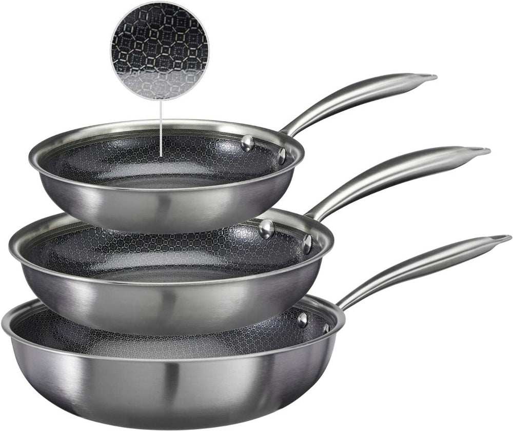 Cookinglife Pfannenset HexaCook Hybride Pfanne 3-teilig - Bratpfanne ø 24 & 28 cm + Wokpfanne Ø 28 cm - NON STICK - geeignet für alle Wärmequellen - keramische Antihaftbeschichtung