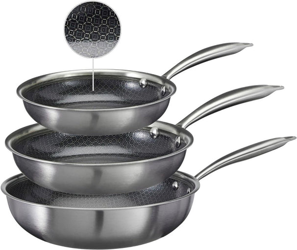 Cookinglife Pfannenset HexaCook Hybride Pfanne 3-teilig - Bratpfanne ø 24 & 28 cm + Wokpfanne Ø 28 cm - NON STICK - geeignet für alle Wärmequellen - keramische Antihaftbeschichtung
