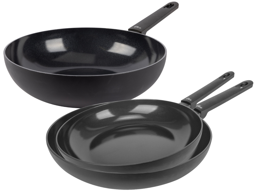 Cookinglife Pfannenset Black Cera 3-teilig - Wokpfanne ø 28 cm + Bratpfannen ø 24 & 28 cm - geeignet für alle Wärmequellen - keramische Antihaftbeschichtung