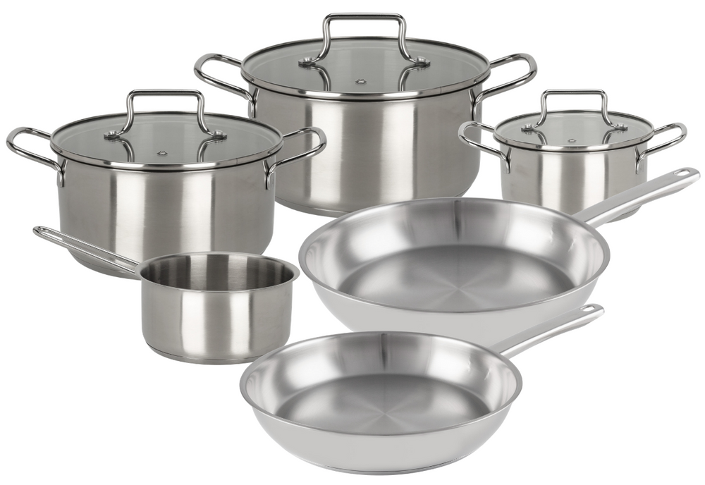 Cookinglife Topfset Essential Steel 6-Teilig - Edelstahl - Kochtopf ø 16, 18, 20 cm & Stielkasserolle ø 16 cm + Bratpfanne Superior ø 24 & 28 cm - geeignet für alle Wärmequellen