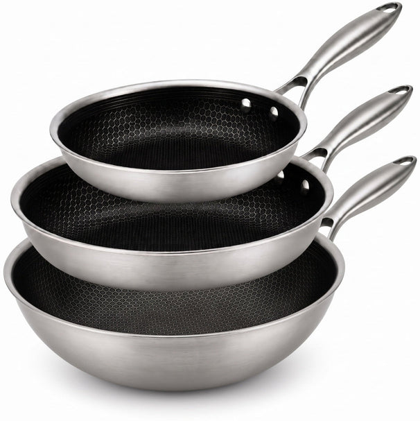Cookinglife Pfannenset HexaCook Hybride Pfanne 3-teilig - Bratpfanne ø 24 & 28 cm + Wokpfanne Ø 28 cm - NON STICK - geeignet für alle Wärmequellen - keramische Antihaftbeschichtung