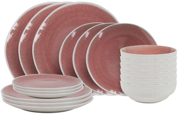 Cookinglife Geschirrset Nola Rosa 18-teilig / 6 Personen - 6 Speiseteller, 6 Frühstücksteller und 6 Schalen