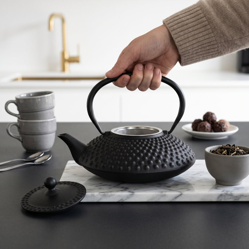 Cookinglife Teekanne Arare mit Edelstahlfilter - Gusseisen Schwarz - 1.2 Liter