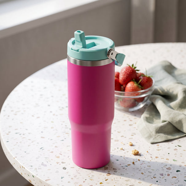 Cookinglife Thermobecher mit Strohhalm - Tumbler - Rosa - 900 ml