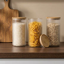 Cookinglife Vorratsbehälter Set Boro Lines - Glas Bambusdeckel - ø 11 cm - 1750 ml - 3 Stück