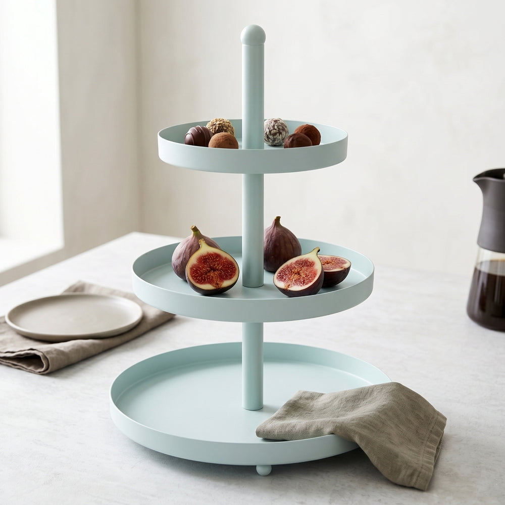 Cookinglife Etagere Metall - Blau / Mint - ø 15, 20 & 25 cm - 3-stufig - 35 cm hoch