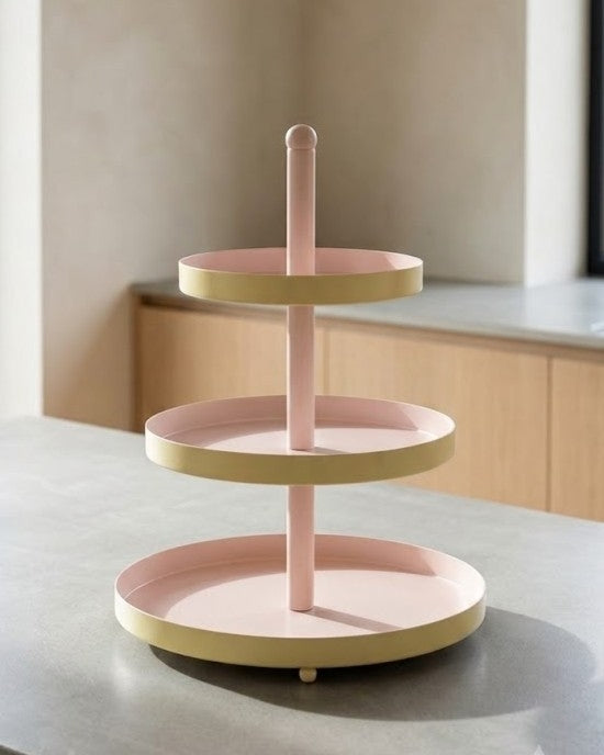 Cookinglife Etagere Metall - Gelb / Rosa - ø 15, 20 & 25 cm - 3-lagig - 35 cm hoch