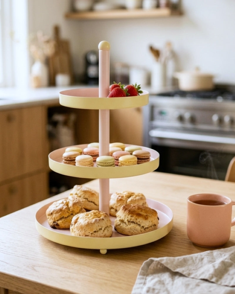 Cookinglife Etagere Metall - Gelb / Rosa - ø 15, 20 & 25 cm - 3-lagig - 35 cm hoch