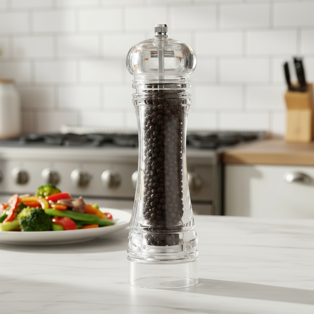 Cookinglife Pfeffermühle Rocca Transparent - Edelstahl Mahlwerk - 21,5 cm