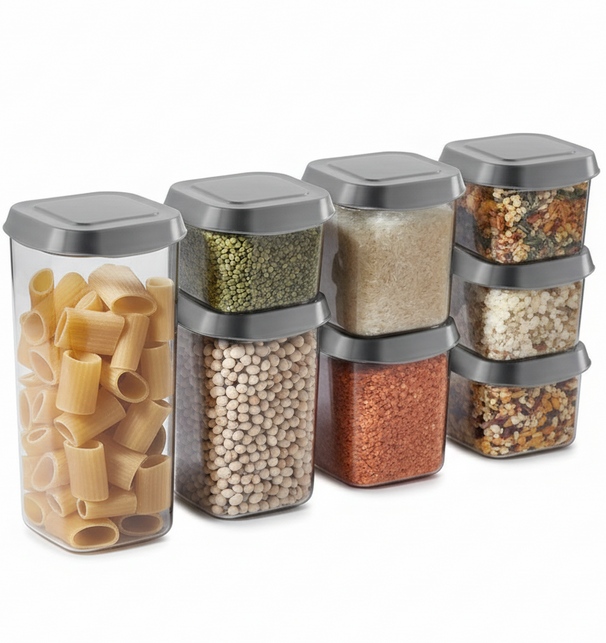 Cookinglife Vorratsgläser-Set, 8-teilig – mit grauen Deckeln