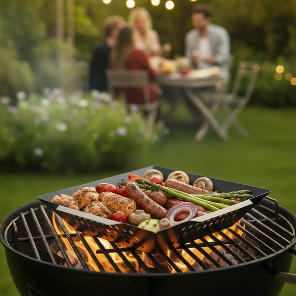 Cookinglife BBQ Grillkorb Fire & Flavour 29 x 26 x 5 cm - Antihaft Metall - Geeignet für Gemüse und Fisch