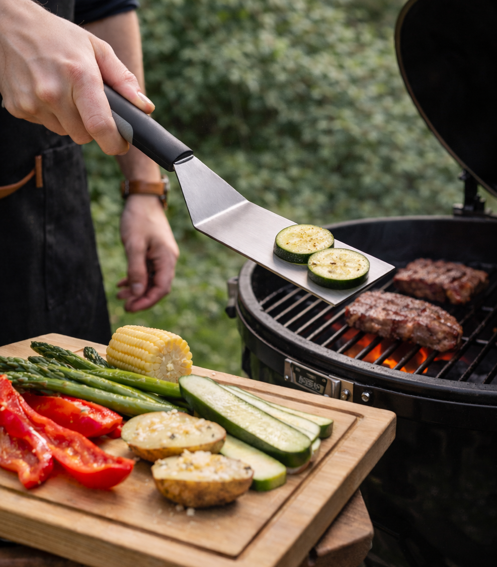 Cookinglife BBQ Spatel Fire & Flavour RVS 35 cm - Grillspatel Schwarz/Grau