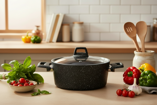 Cookinglife Kasserolle Aluminium 20 cm 2,7 L - Induktion - Schwarz gesprenkelt