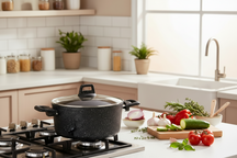 Cookinglife Topfset Black Speckle 4-teilig - Aluminium - Kochtopf ø 20, 22, 24 cm & Stielkasserolle ø 18 cm - Geeignet für alle Wärmequellen - Standard-Antihaftbeschichtung