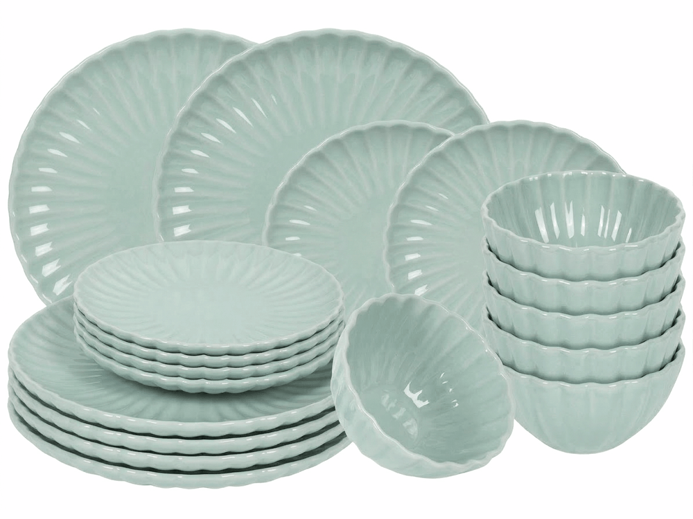 Cookinglife Geschirrset Cardida Grün 18-teilig / 6 Personen - 6 Speiseteller, 6 Frühstücksteller und 6 Schalen