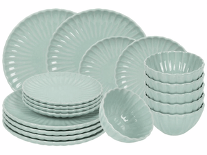 Cookinglife Geschirrset Cardida Grün 18-teilig / 6 Personen - 6 Speiseteller, 6 Frühstücksteller und 6 Schalen