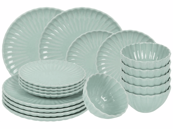 Cookinglife Geschirrset Cardida Grün 18-teilig / 6 Personen - 6 Speiseteller, 6 Frühstücksteller und 6 Schalen
